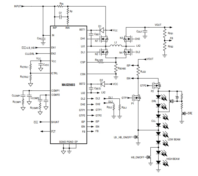 アプリケーション回路図 - Analog Devices / Maxim Integrated MAX25603EVKIT評価キット